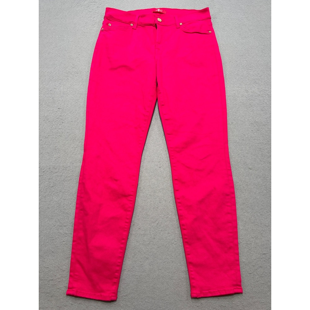 7 For All Mankind Jeans Womens 30 Hot Pink Denim Skinny Fit Tapered Leg Low Rise